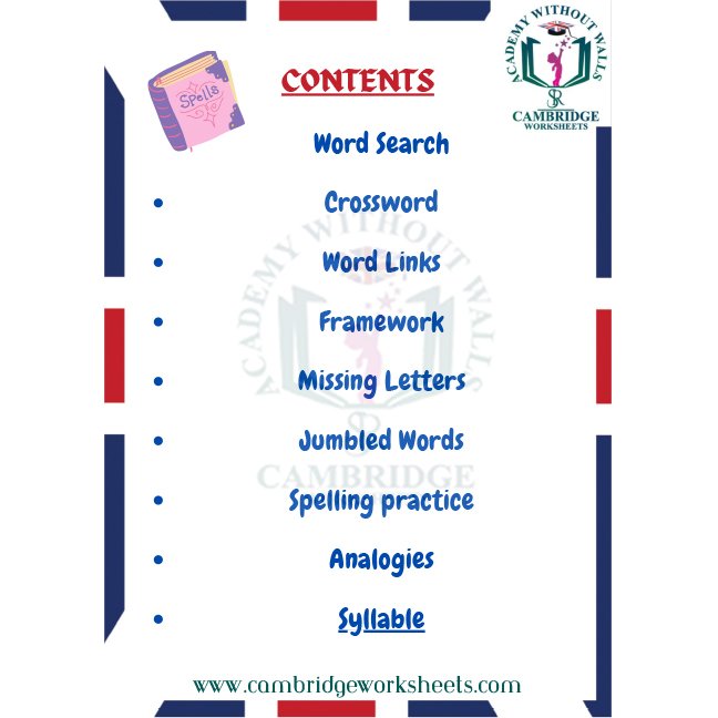 Spellings Pack Grade 4 cambridge work sheets for kids